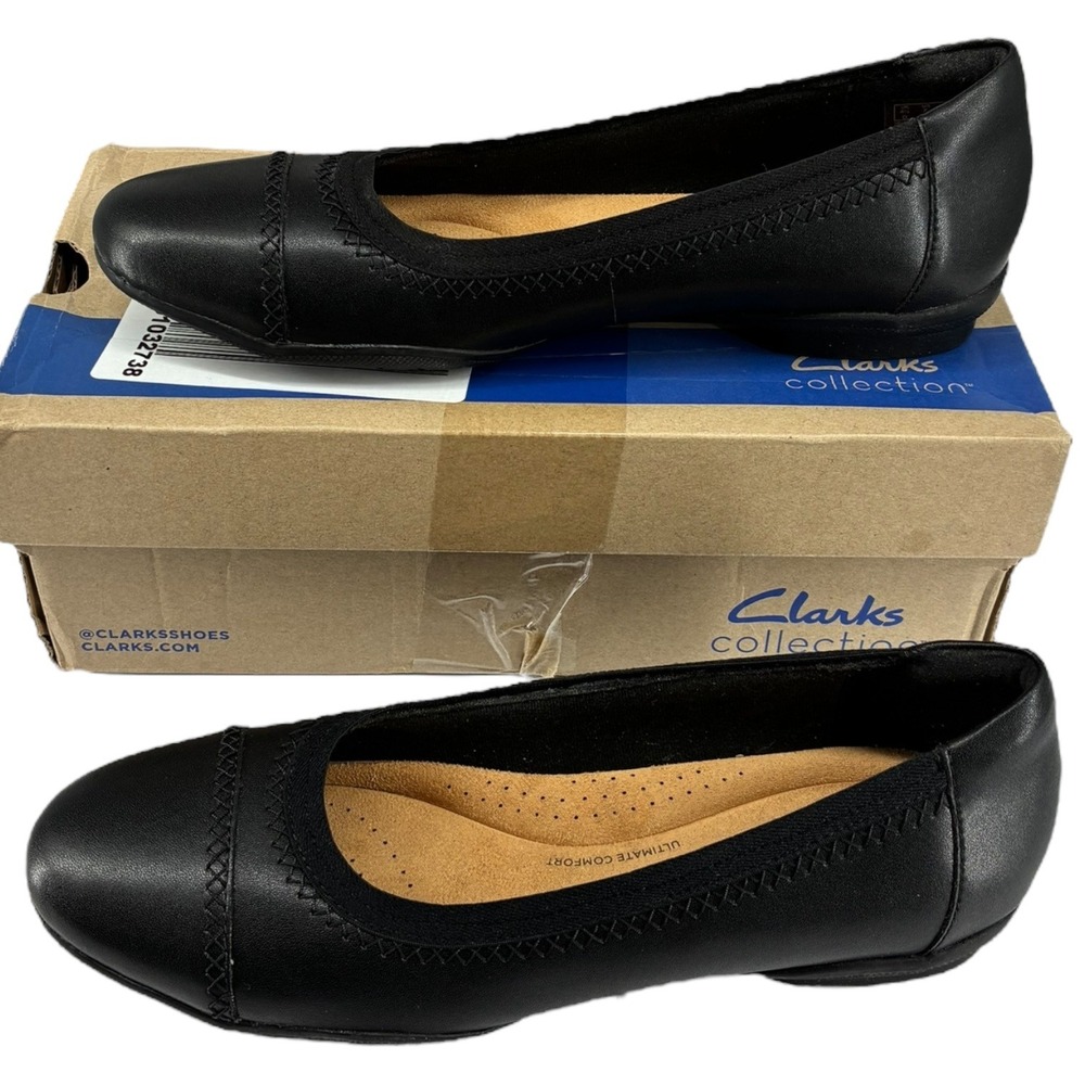 Clarks Sara Bay Black Leather Comfort Ballet Flats Work Shoes 7M NIB - Picture 5 of 5